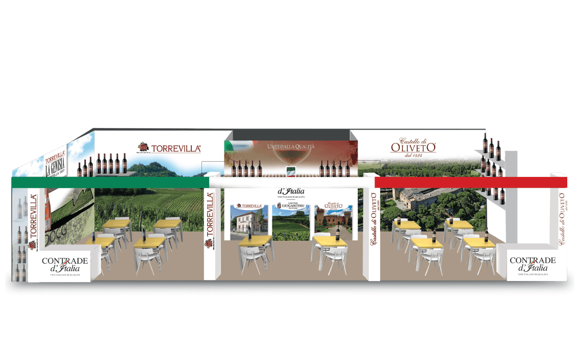 Design, concept, grafica pannelli dello Stand Vinitaly per Contrade d'Italia